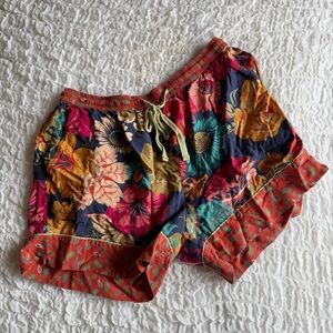 Powder Floral Lounge Shorts Women Small Boho Elastic Waist